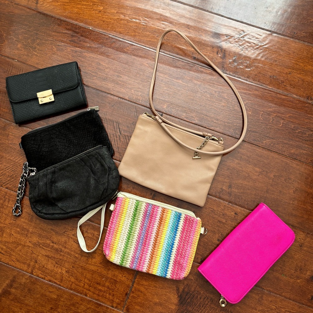 Bundle six clutches wallets and crossbody purses. Express new day and others
